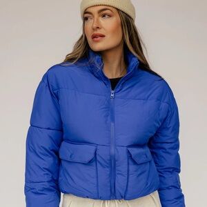 Roolee Blue High Collar Because I Knew You Puffer Coat Quilted Jacket